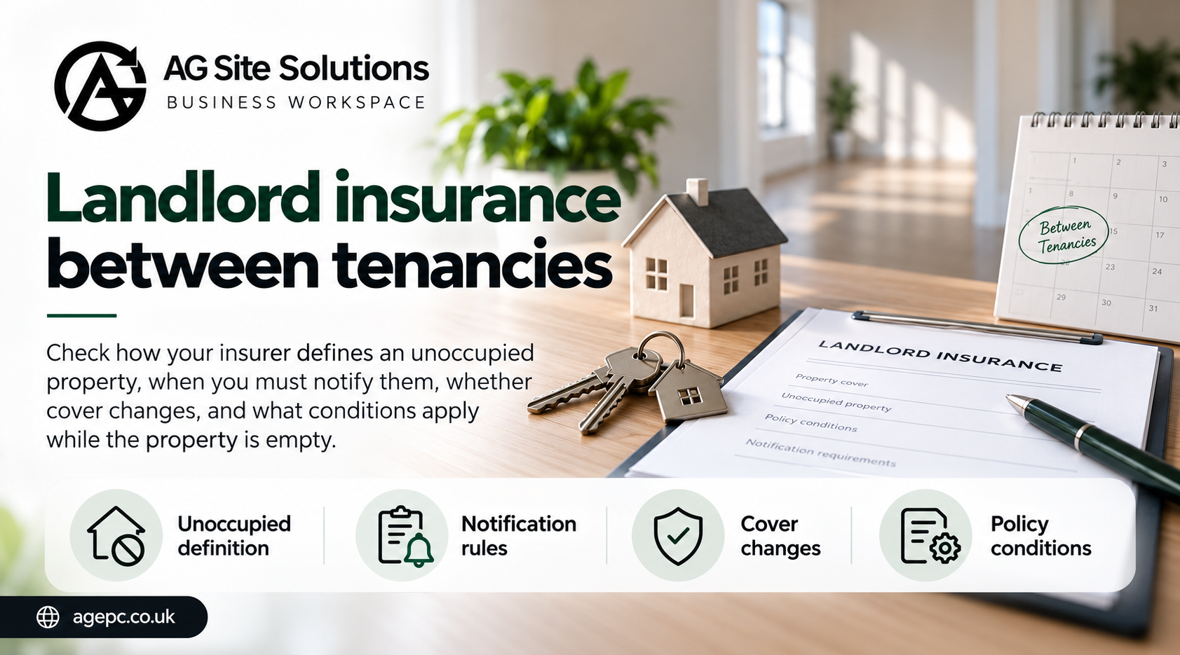 What should landlords check with their insurer when a rental property is empty between tenancies?